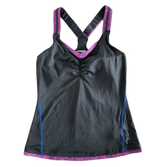 Saucony Women's Ruched LX Running Tank Black Berry Racerback Built In Bra S $48 - Picture 1 of 10